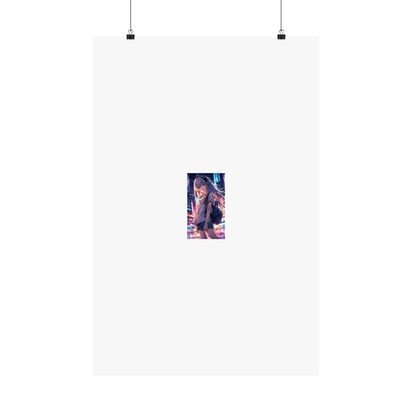 Anime City Night Heroine Portrait Neon Poster Art