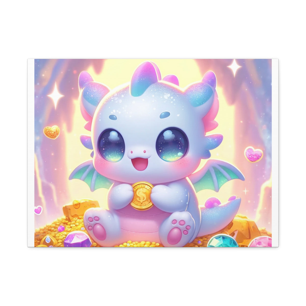 Pastel Treasure Dragon Kawaii Fantasy Canvas Wall Art