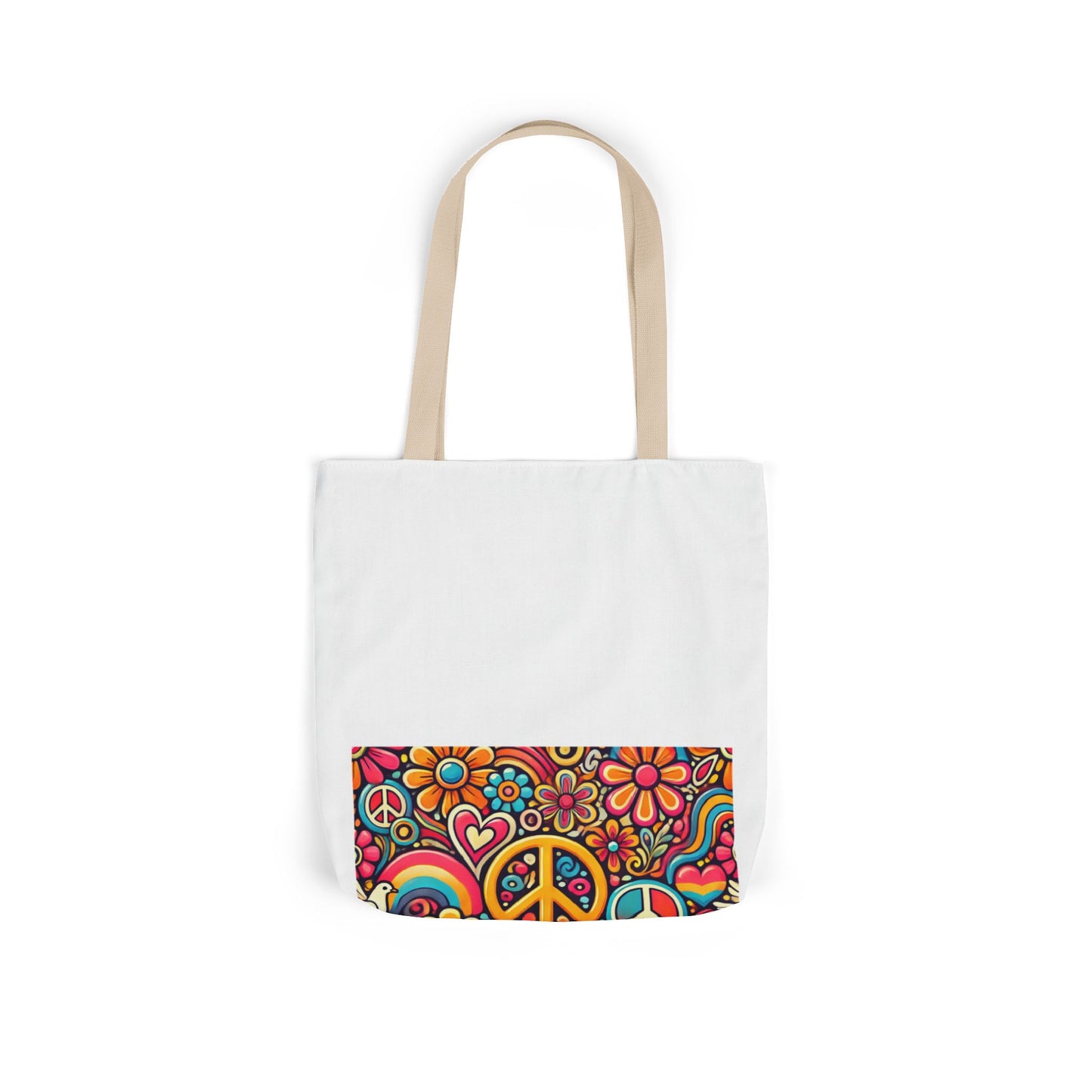 Colorful Peace Floral Pattern Canvas Tote Bag