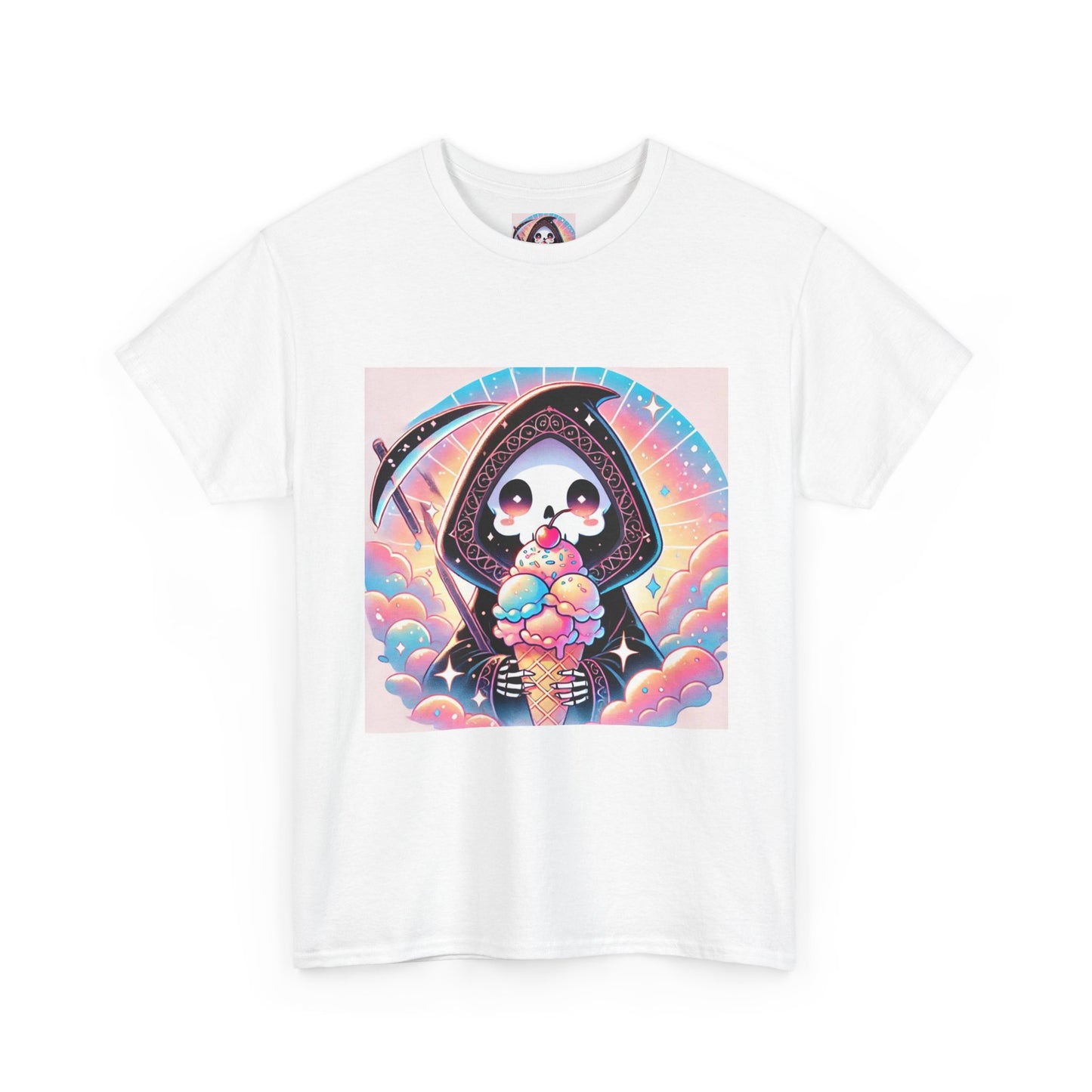 Grim Reaper with Ice Cream Kawaii Anime Unisex Heavy Cotton Tee - Fun & Stylish Graphic T-Shirt - Great Gift for Anime Fans!
