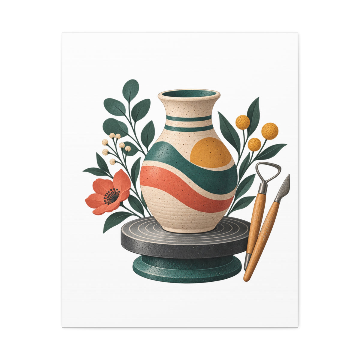 Midcentury Pottery Botanical Art Canvas