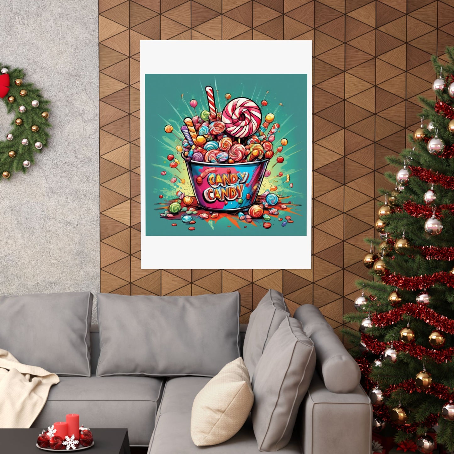 Holiday Candy Bucket Sweets Gift Art Poster