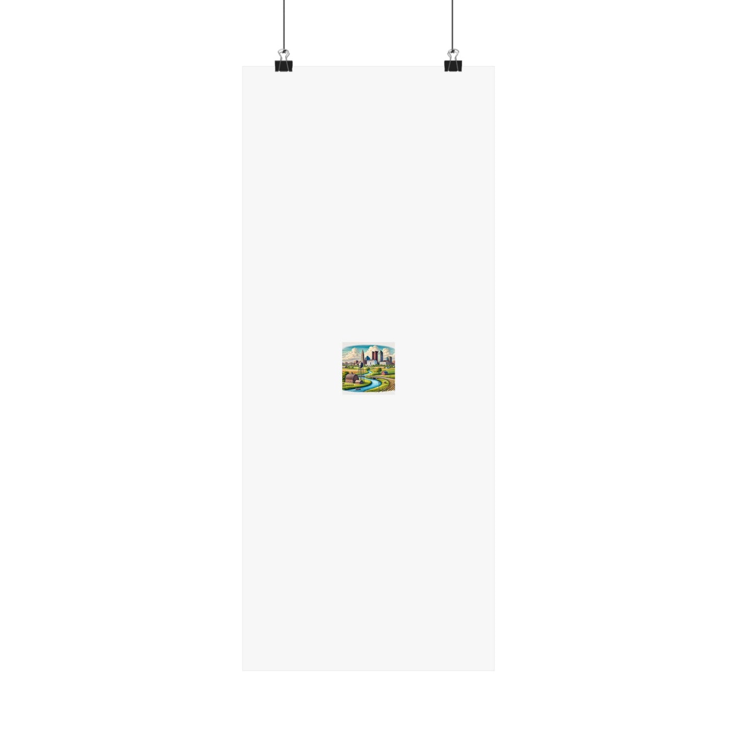 Rural River City Skyline Hometown Landscape Poster Art