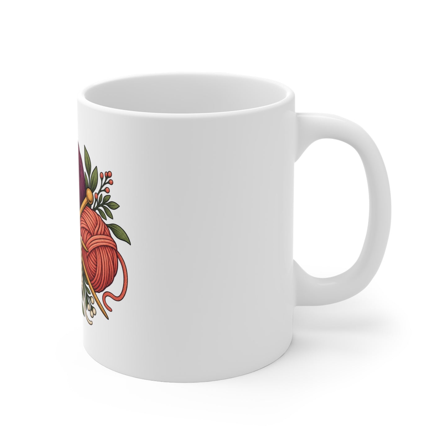 Retro Yarn and Knitting Botanical Art Mug