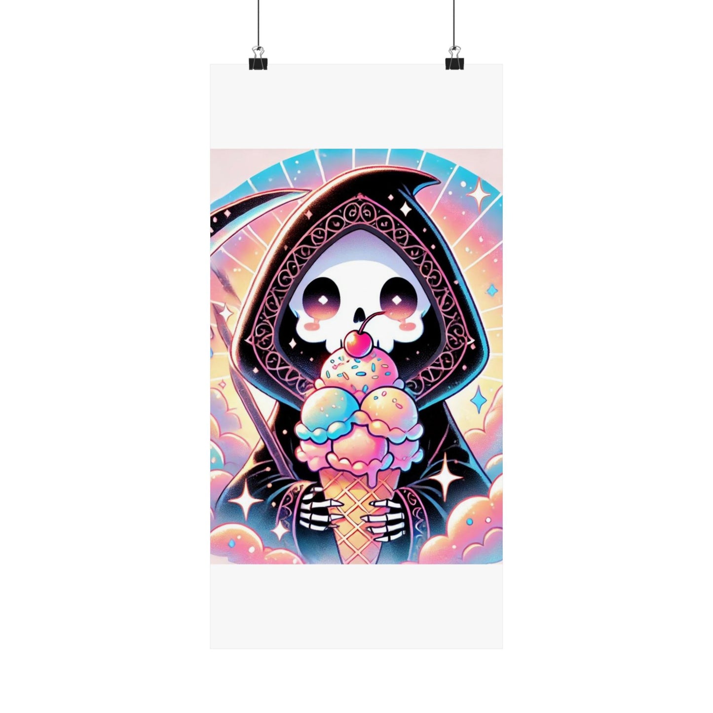 Cute Grim Reaper Ice Cream Pastel Novelty Poster