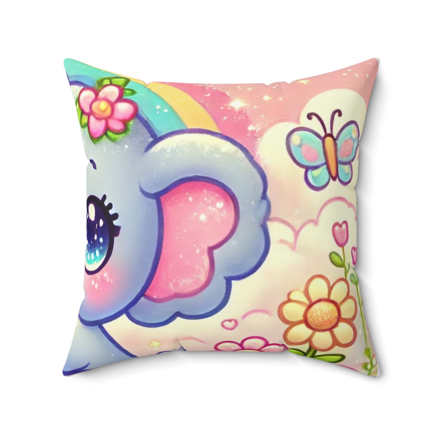 Pastel Rainbow Baby Elephant Floral Decorative Pillow