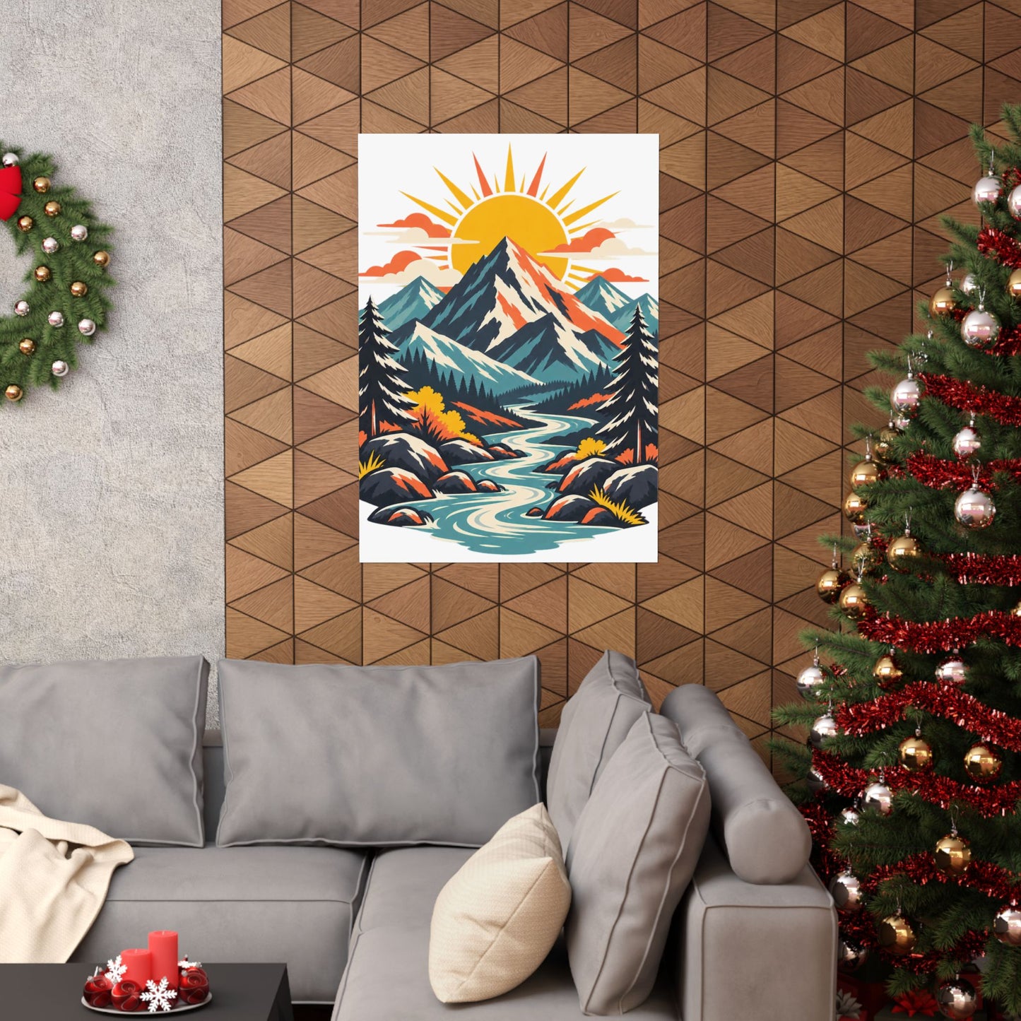Alpine Sunrise River Mountain Adventure Art Poster