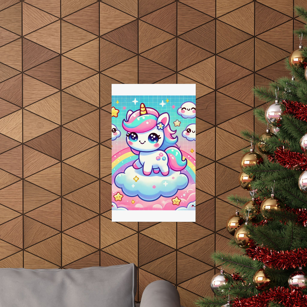 Pastel Rainbow Unicorn Cloud Kawaii Wall Art Poster