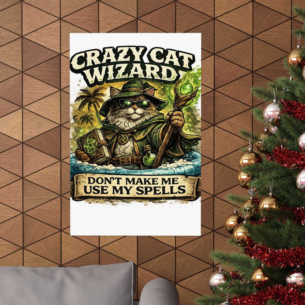 Crazy Cat Wizard Funny Fantasy Magic Art Poster