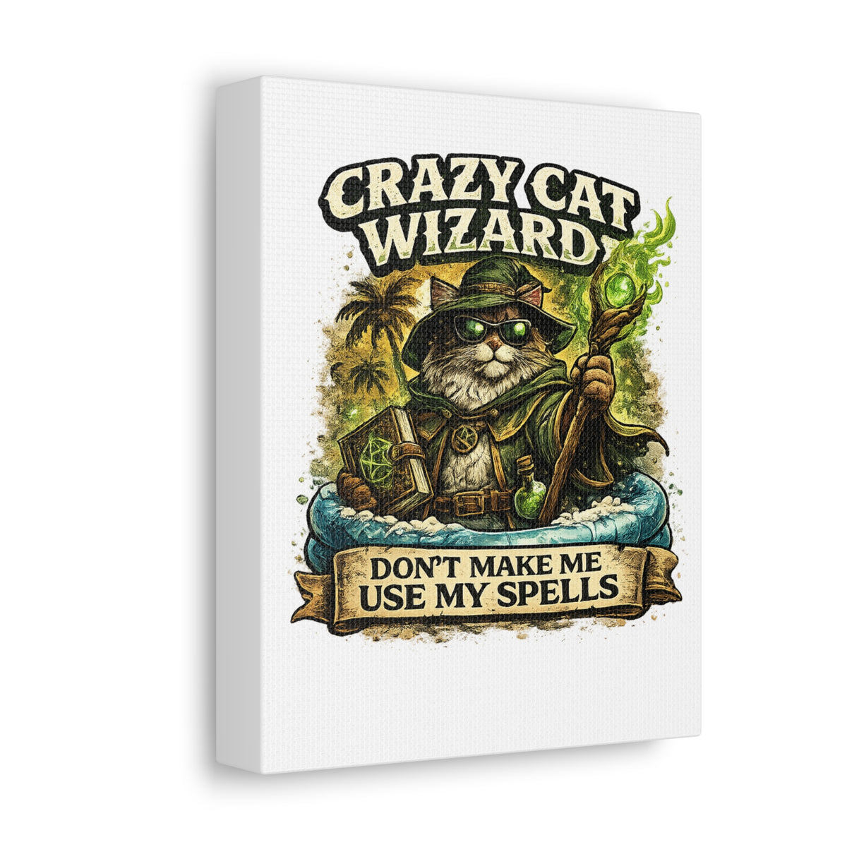 Crazy Cat Wizard Funny Fantasy Magic Canvas Art