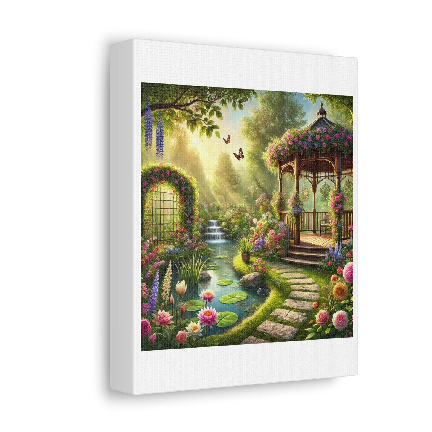 Sunlit Rose Gazebo Cottage Garden Canvas Wall Art