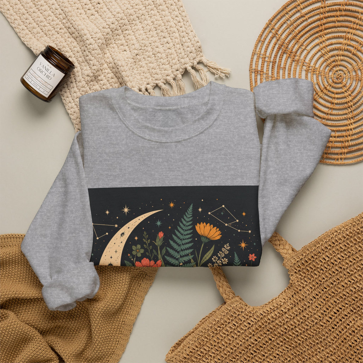 Celestial Wildflower Moon Botanical Art Sweatshirt