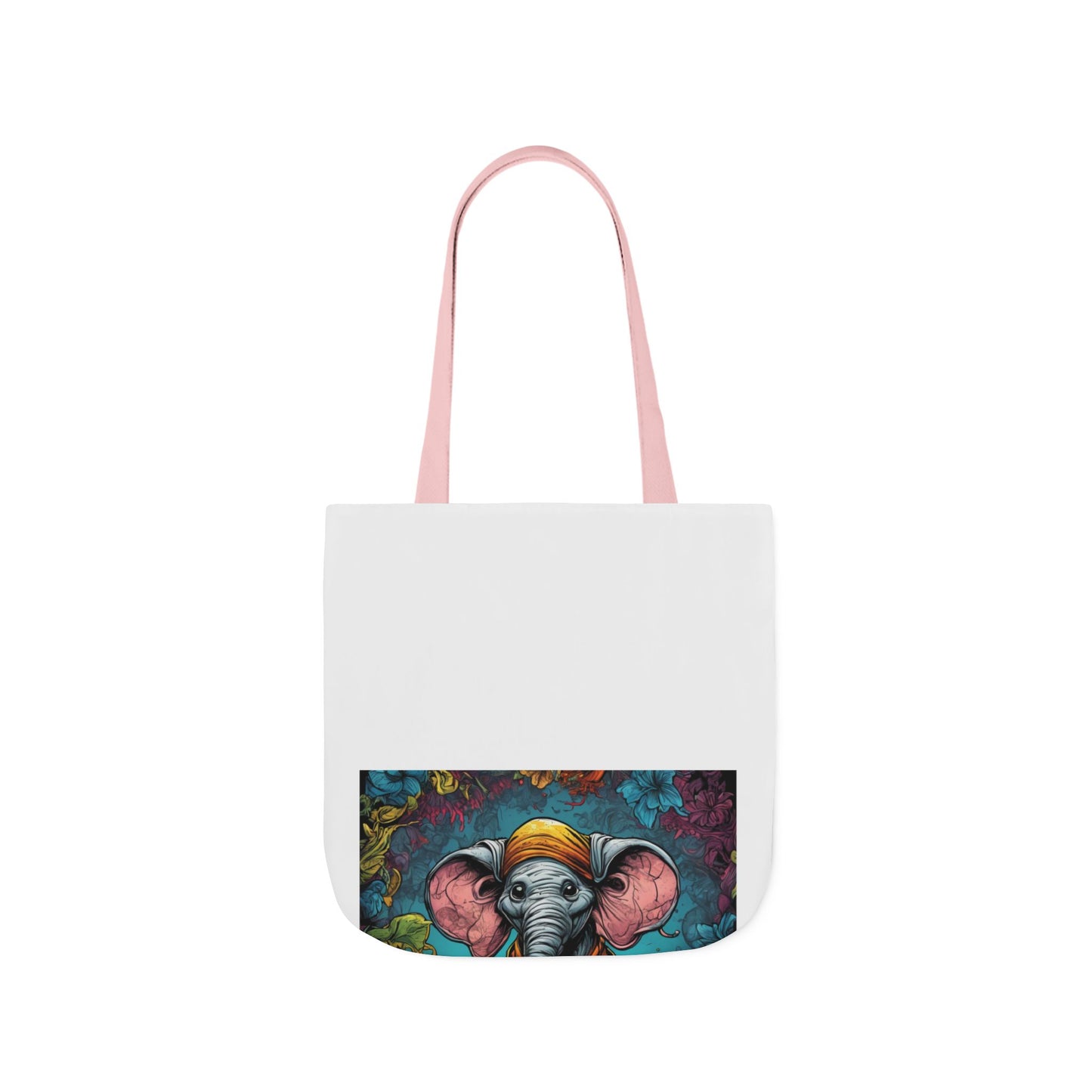 Colorful Storybook Elephant Floral Canvas Tote Bag