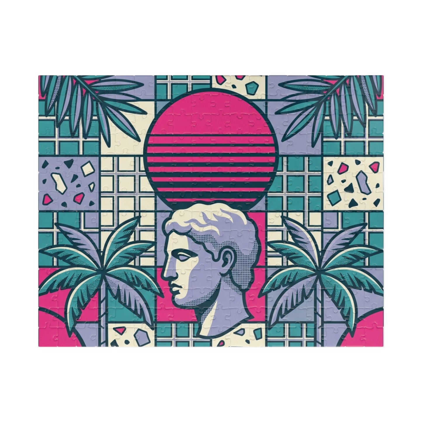 Vaporwave Roman Bust Puzzle | Retro Sunset Palm Trees 252-520-1014 pcs