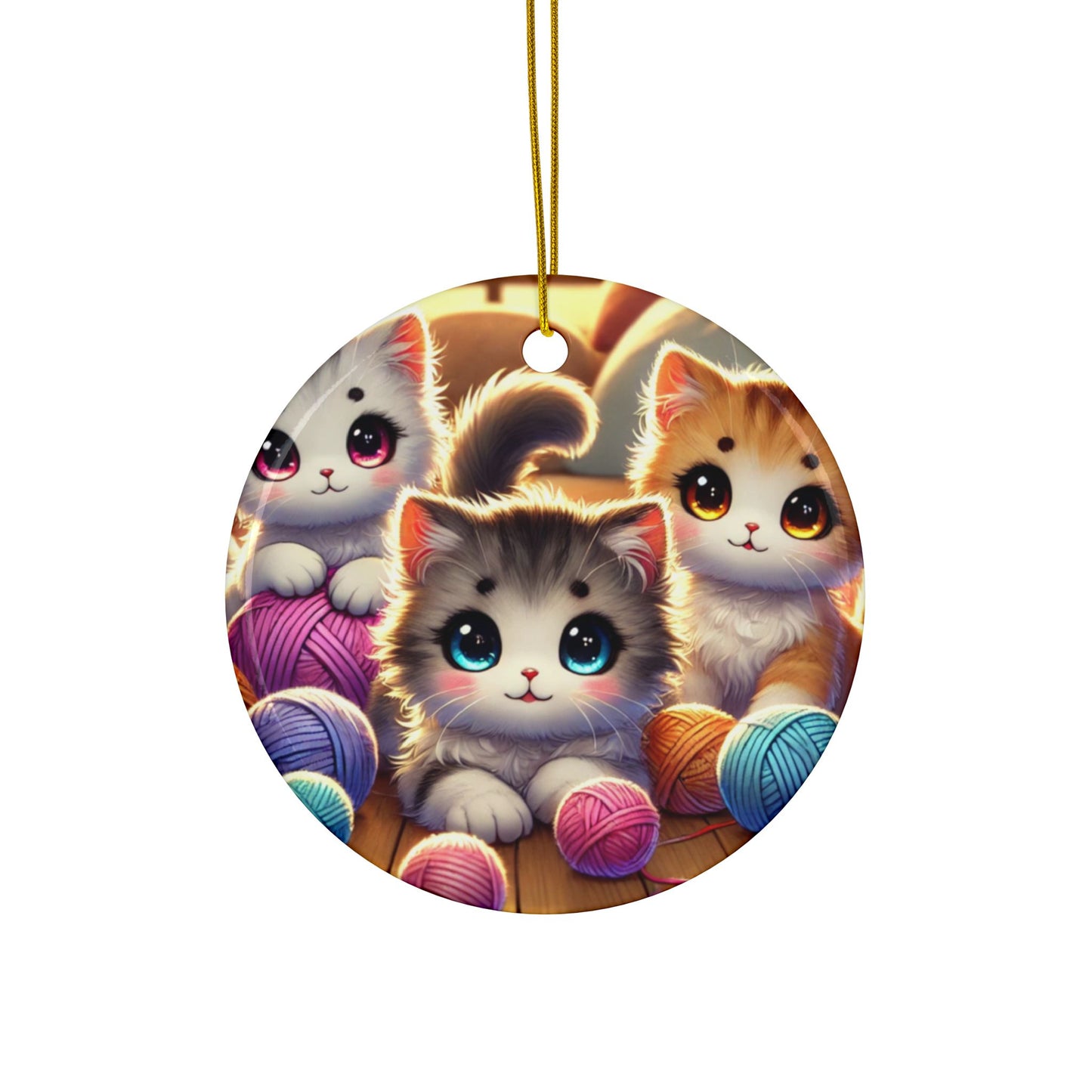 Cozy Yarn Kittens Ceramic Ornament, Holiday Keepsake and Gift