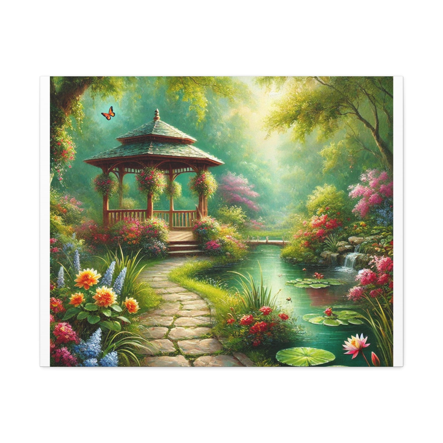 Spring Garden Gazebo Floral Landscape Canvas