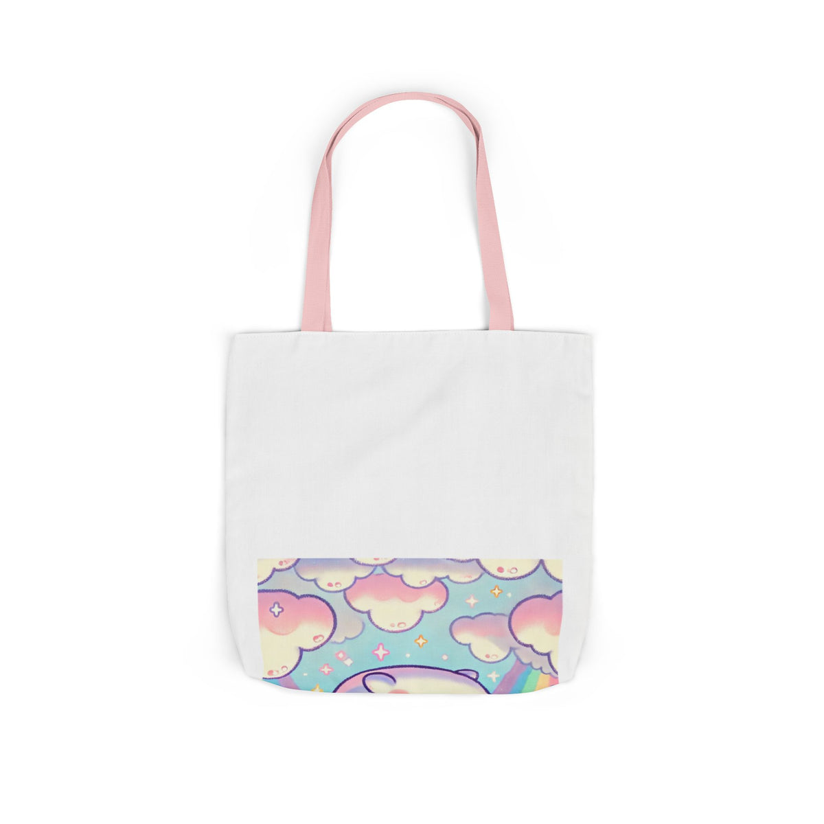 Kawaii Rainbow Whale Pastel Cloud Canvas Tote Bag