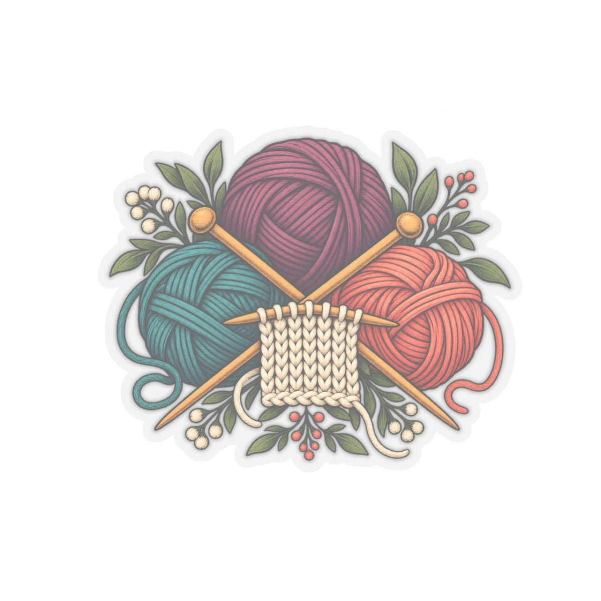 Retro Yarn and Knitting Botanical Art Sticker