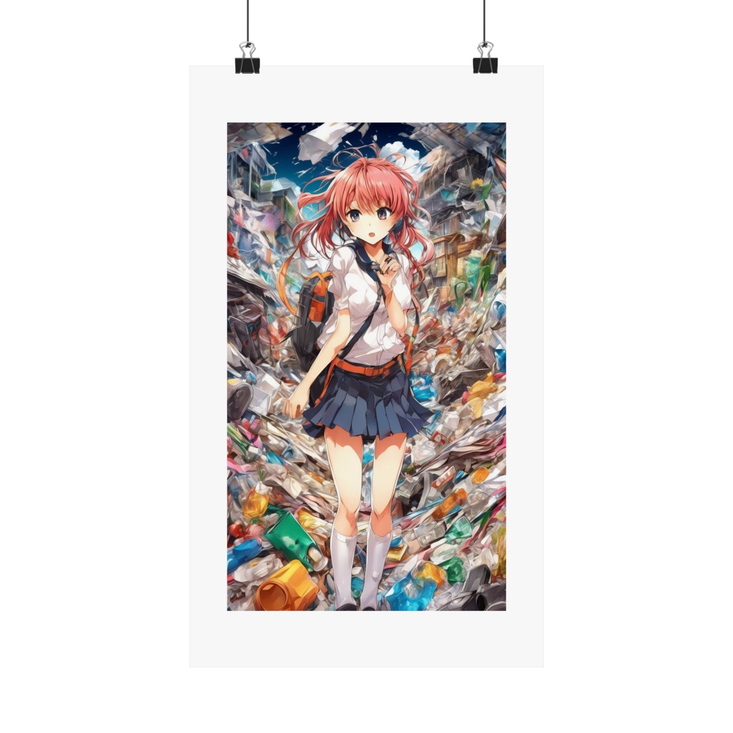 Recycling Day Anime Schoolgirl Eco Street Art Poster