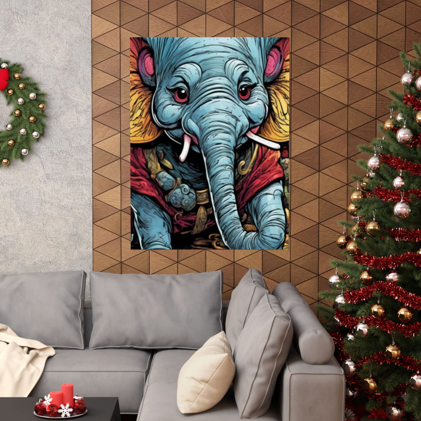 Colorful Elephant Garden Parade Wildlife Wall Art Poster