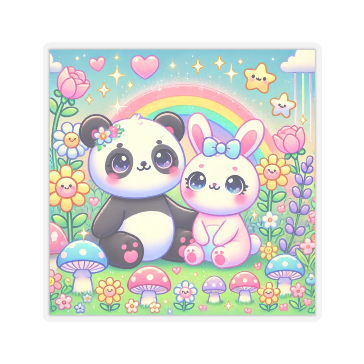 Pastel Panda and Bunny Rainbow Garden Sticker