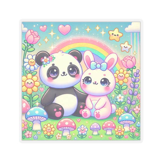 Pastel Panda and Bunny Rainbow Garden Sticker