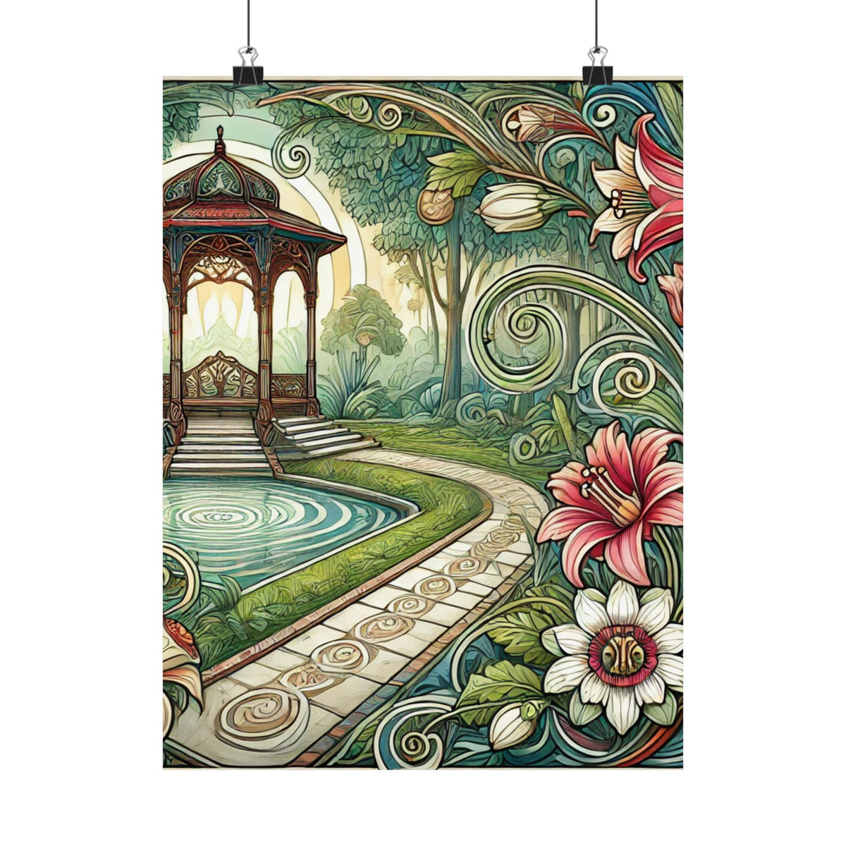 Botanical Gazebo Garden Art Nouveau Wall Art Poster