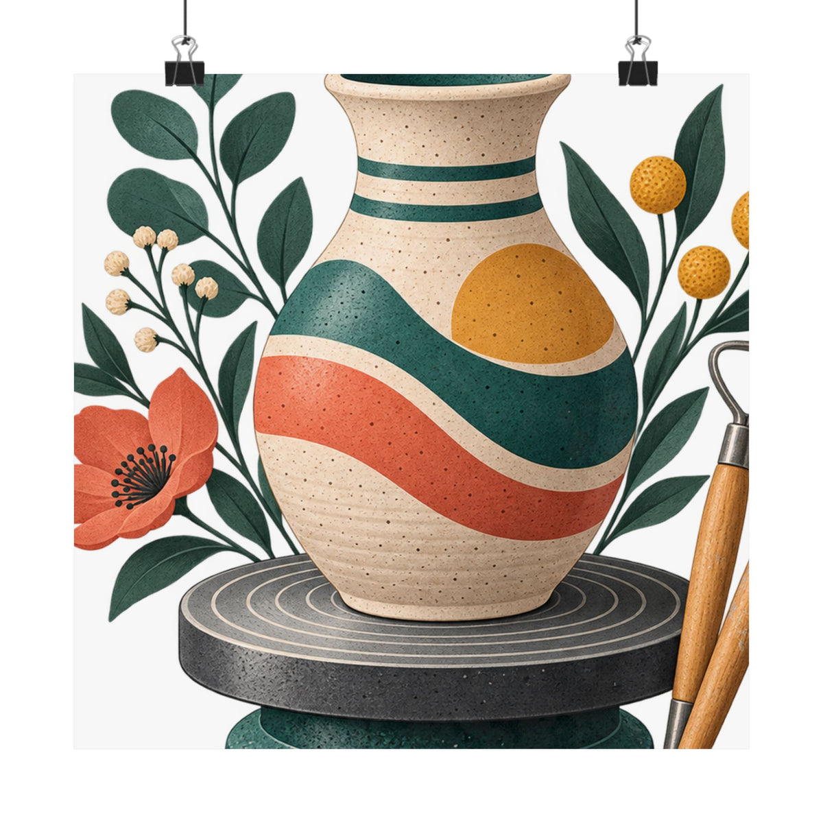Midcentury Pottery Botanical Art Poster