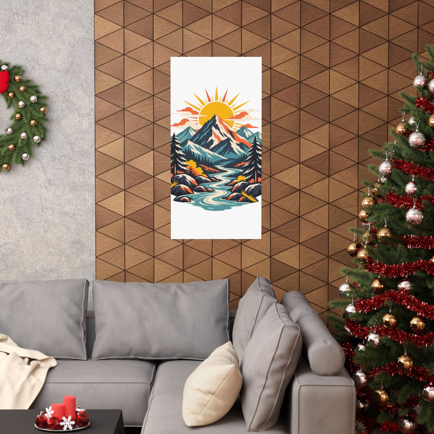 Alpine Sunrise River Mountain Adventure Art Poster