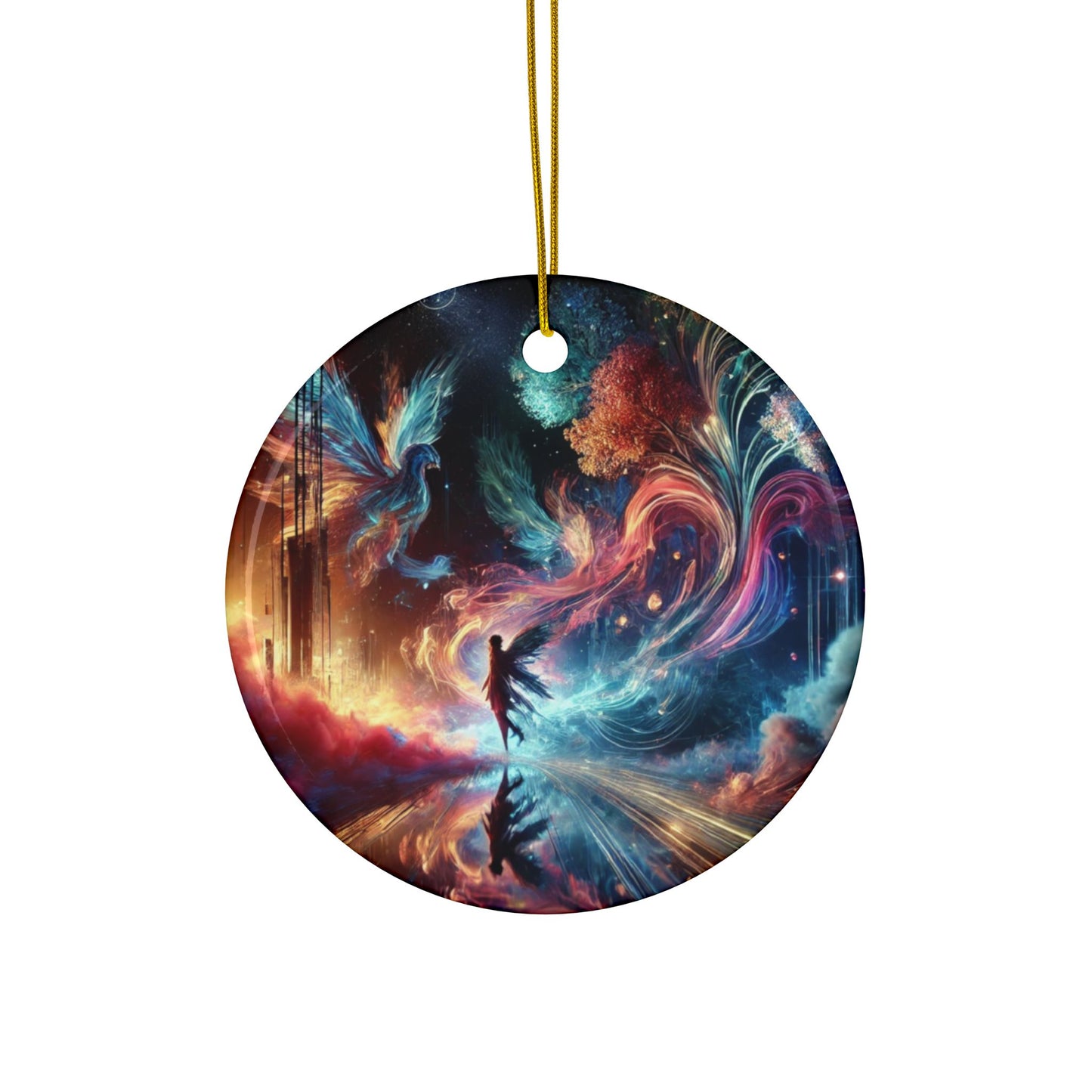 Cosmic Aurora Dancer Dreamscape Ceramic Ornament, Holiday Keepsake and Gift