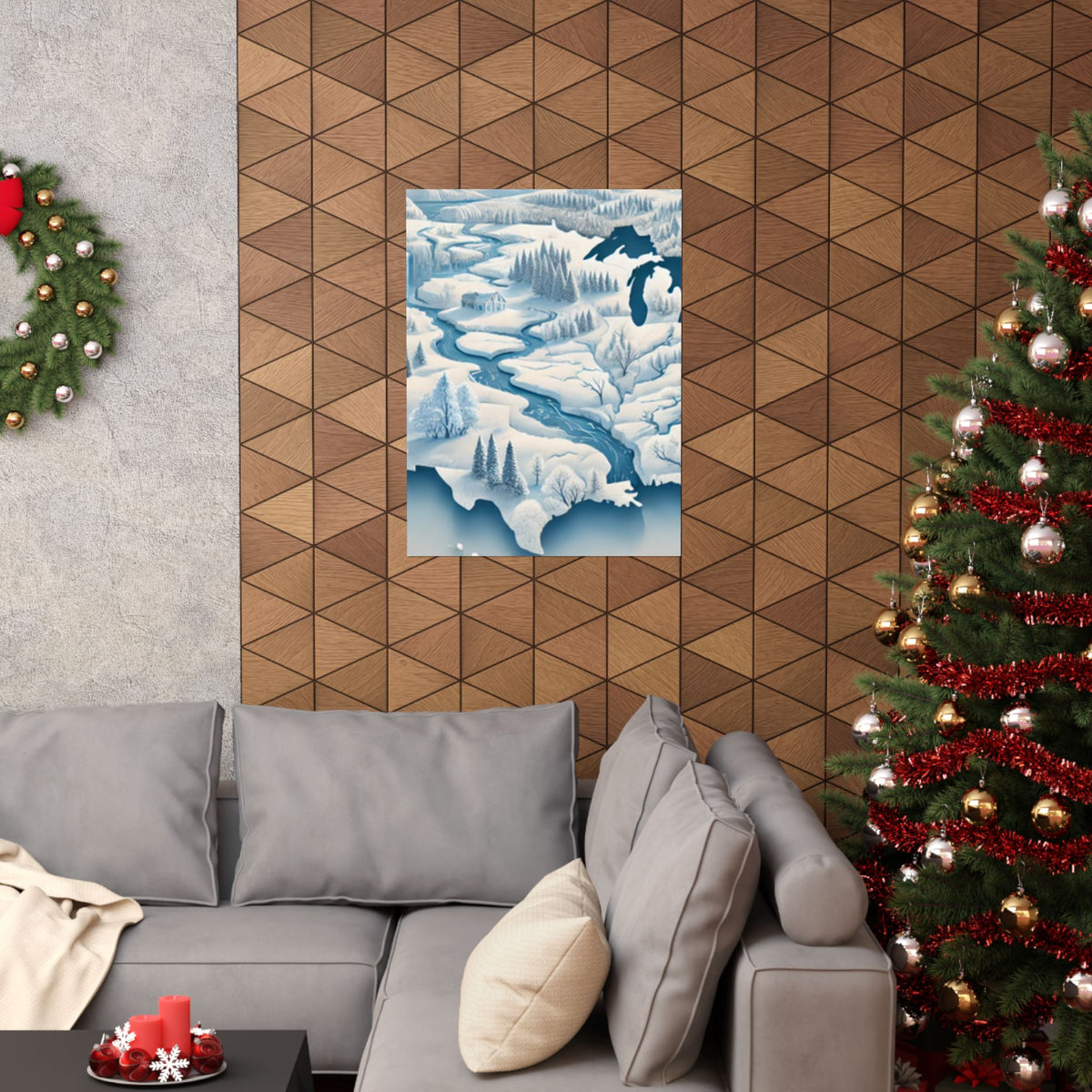 Winter USA Dreamscape Snowy Map Poster Wall Art Decor