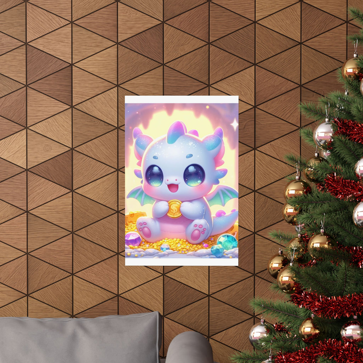 Pastel Treasure Dragon Kawaii Fantasy Wall Art Poster
