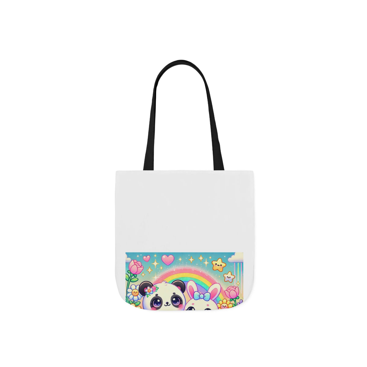 Pastel Panda and Bunny Rainbow Garden Canvas Tote Bag