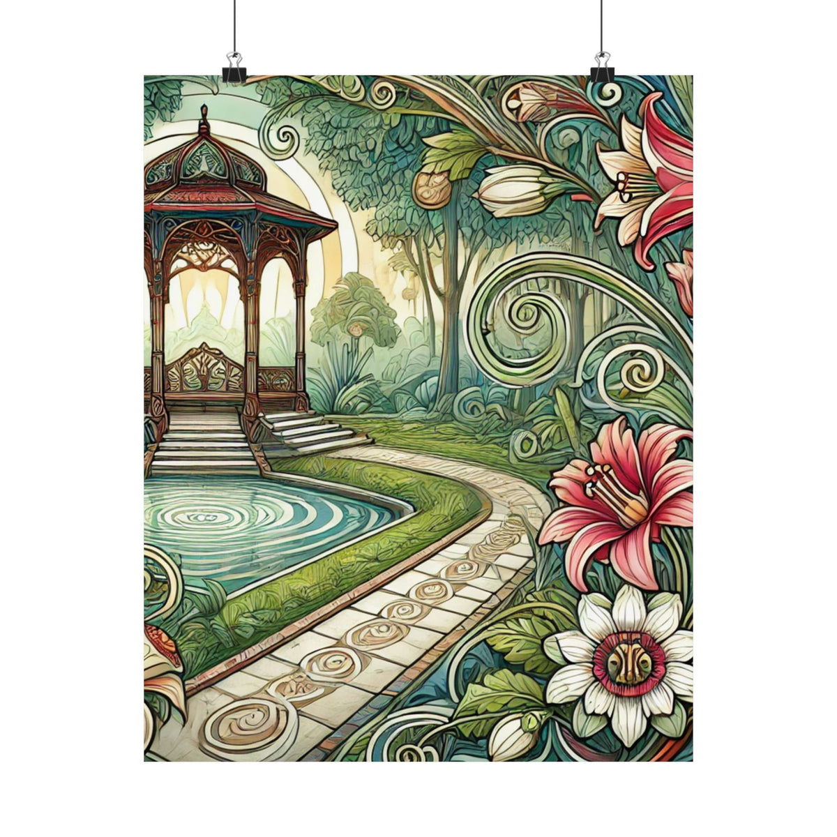 Botanical Gazebo Garden Art Nouveau Wall Art Poster