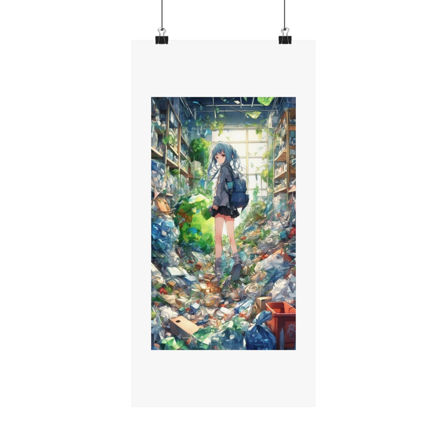 Green Recycling Alley Anime Girl Urban Green Poster