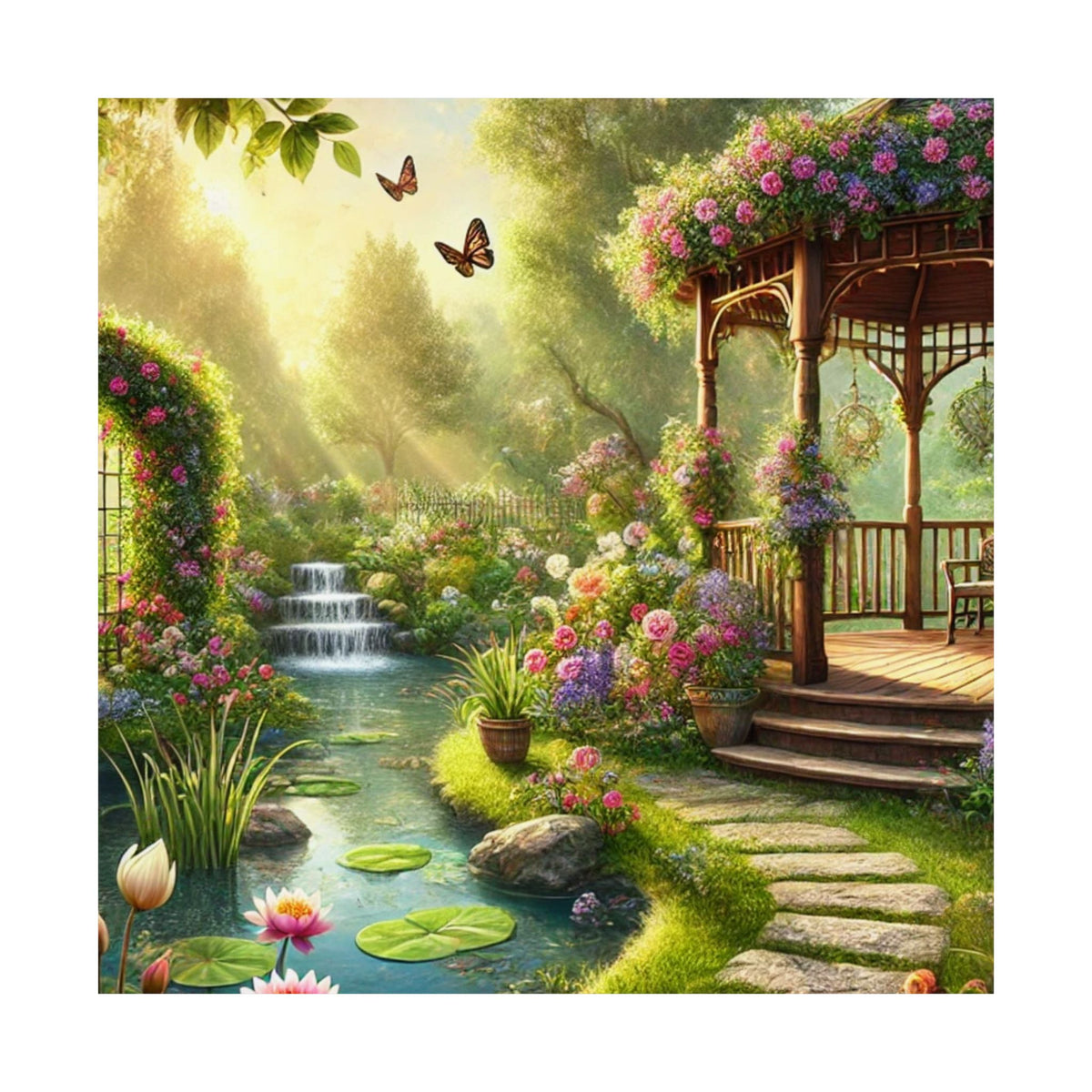 Sunlit Rose Gazebo Cottage Garden Wall Art Poster