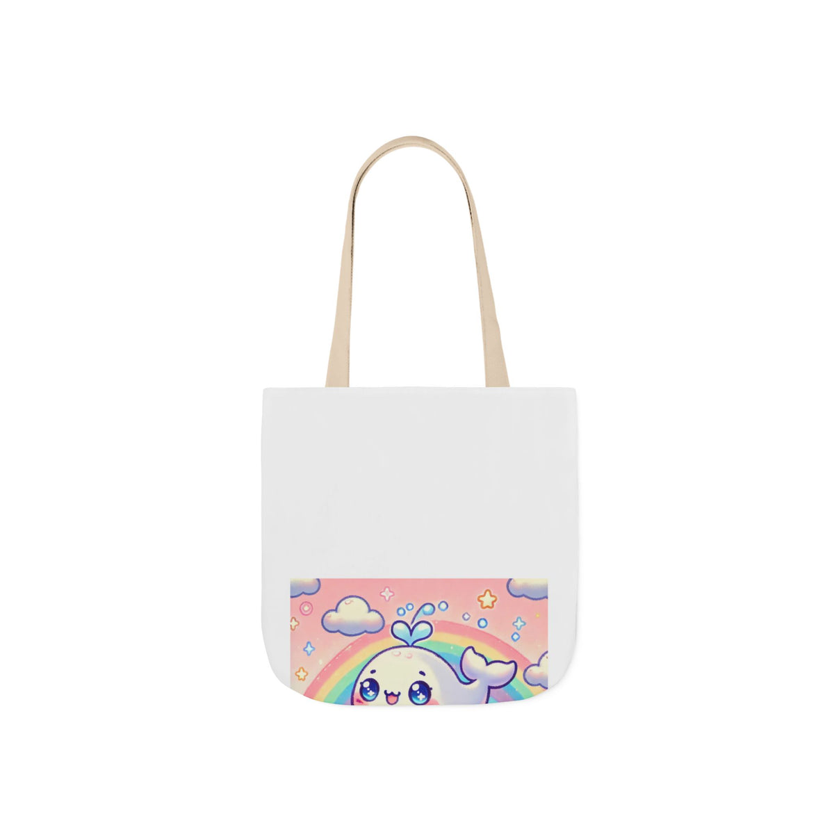 Kawaii Rainbow Whale Pastel Cloud Canvas Tote Bag