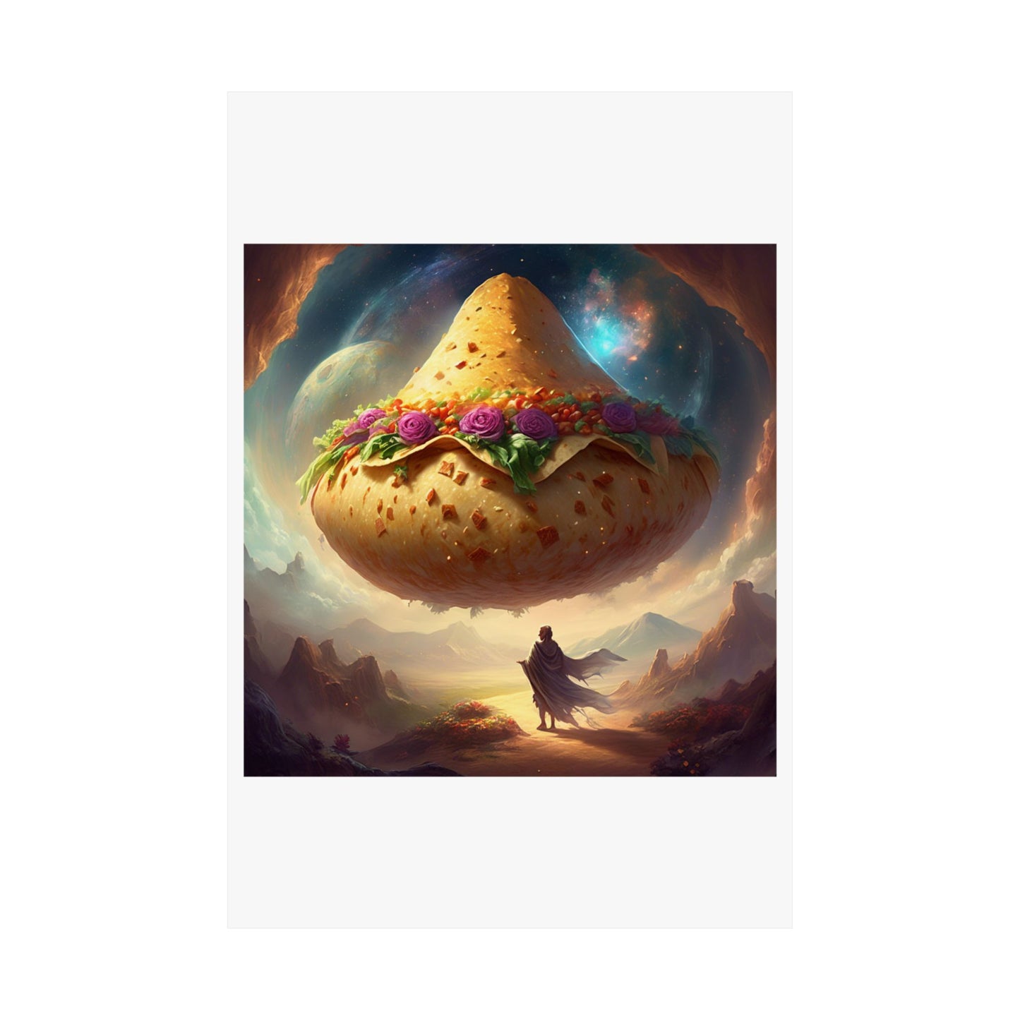 Cosmic Taco Planetoid Surreal Food Fantasy Art Poster