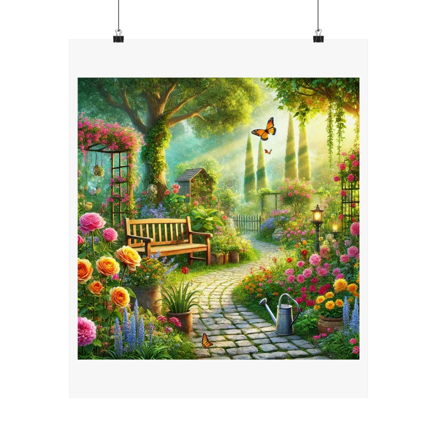 Sunlit Spring Flower Garden Bench Poster
