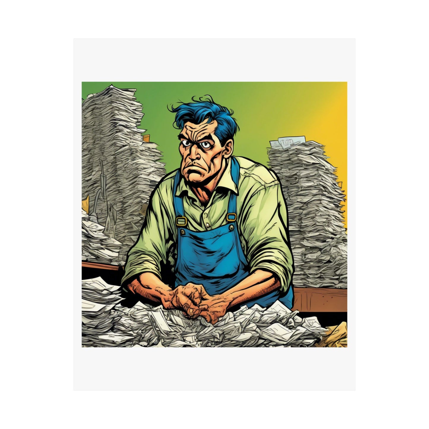 Paperwork Chaos Desk Worker Funny Office Art Poster