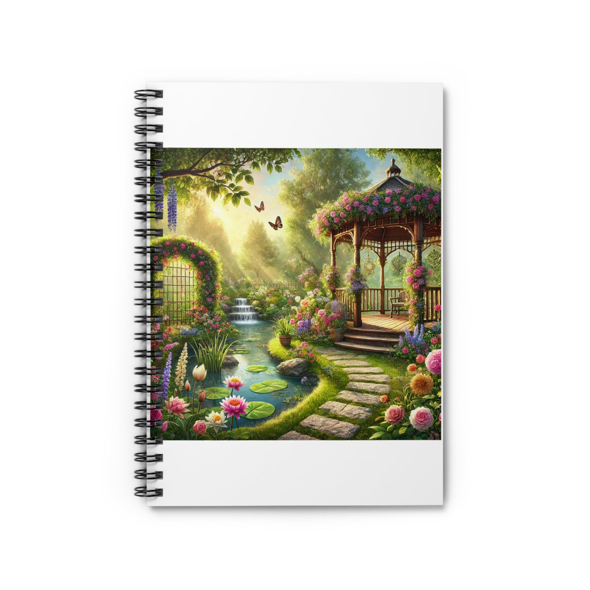 Sunlit Rose Gazebo Cottage Garden Spiral Notebook