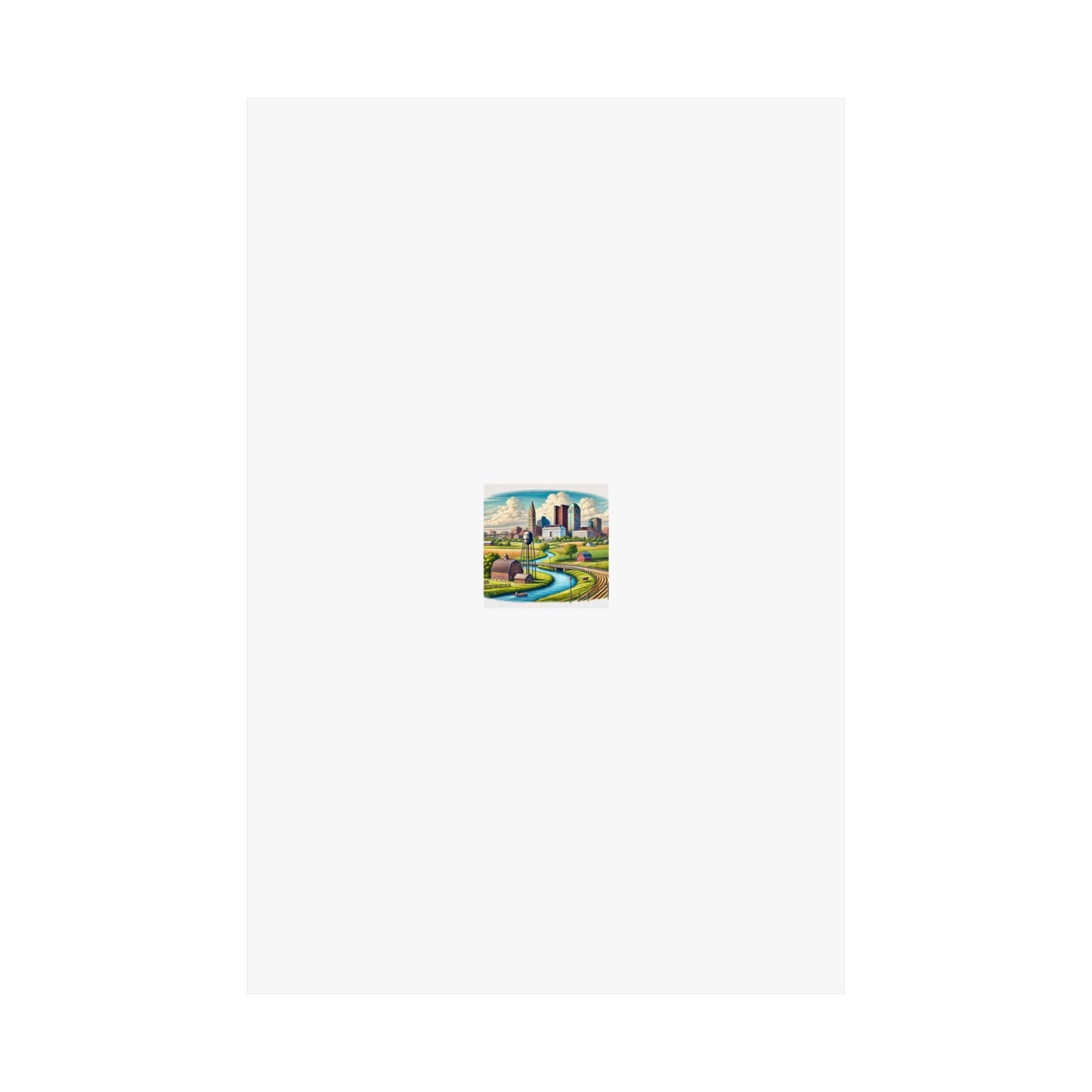 Rural River City Skyline Hometown Landscape Poster Art