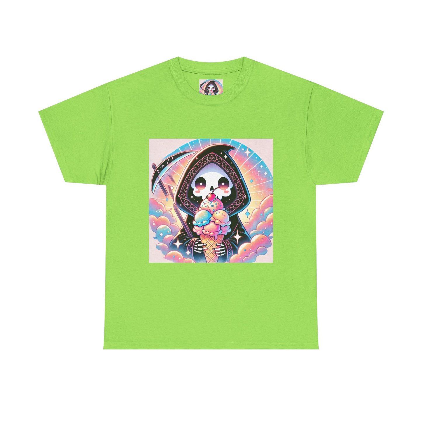 Grim Reaper with Ice Cream Kawaii Anime Unisex Heavy Cotton Tee - Fun & Stylish Graphic T-Shirt - Great Gift for Anime Fans!