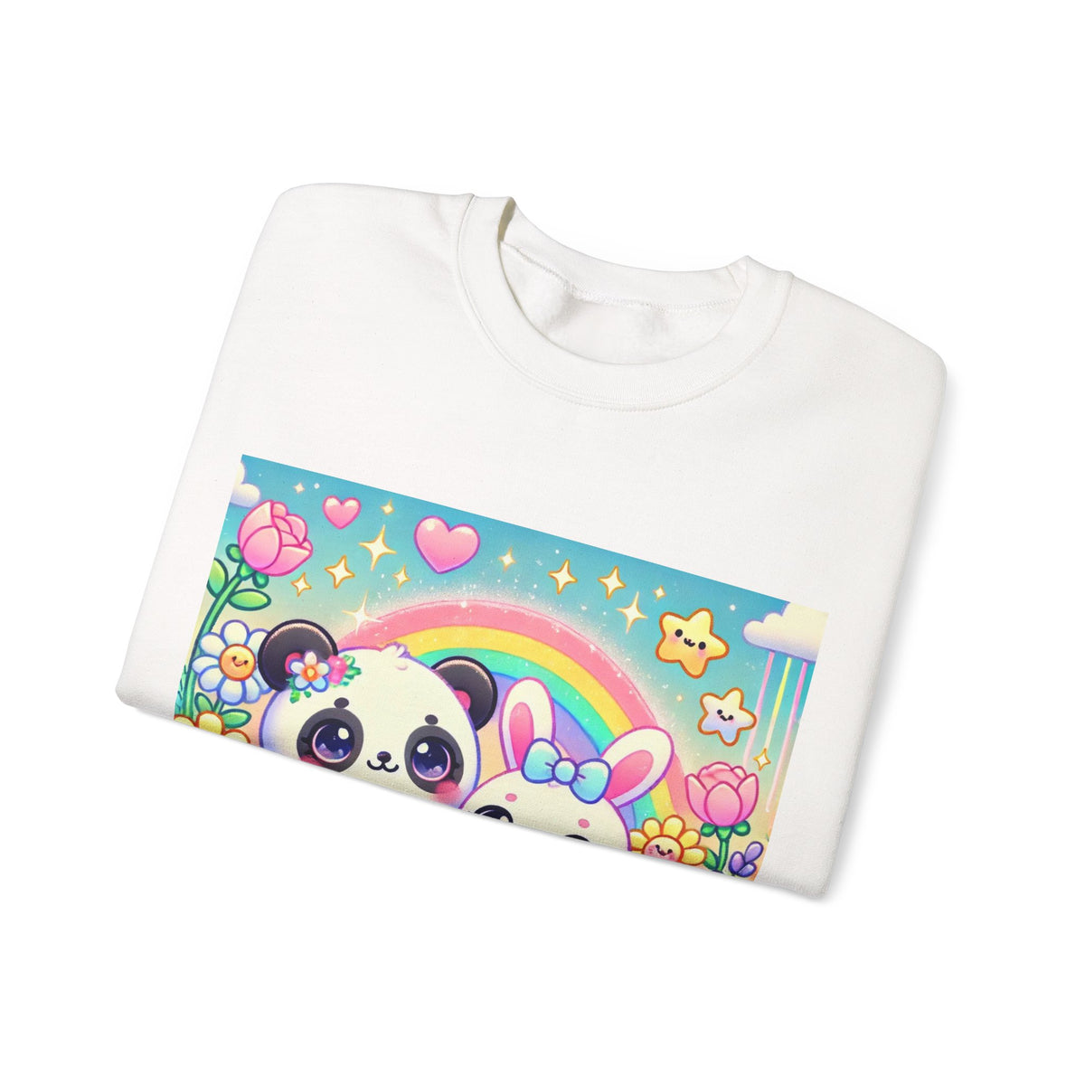 Pastel Panda and Bunny Rainbow Garden Sweatshirt