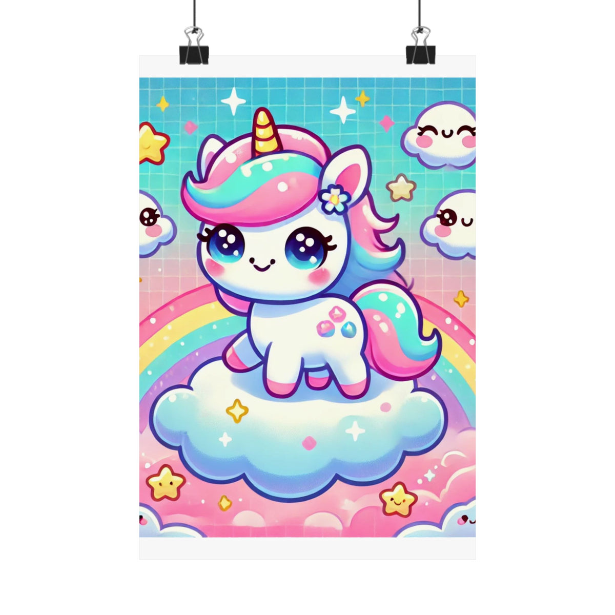 Pastel Rainbow Unicorn Cloud Kawaii Wall Art Poster