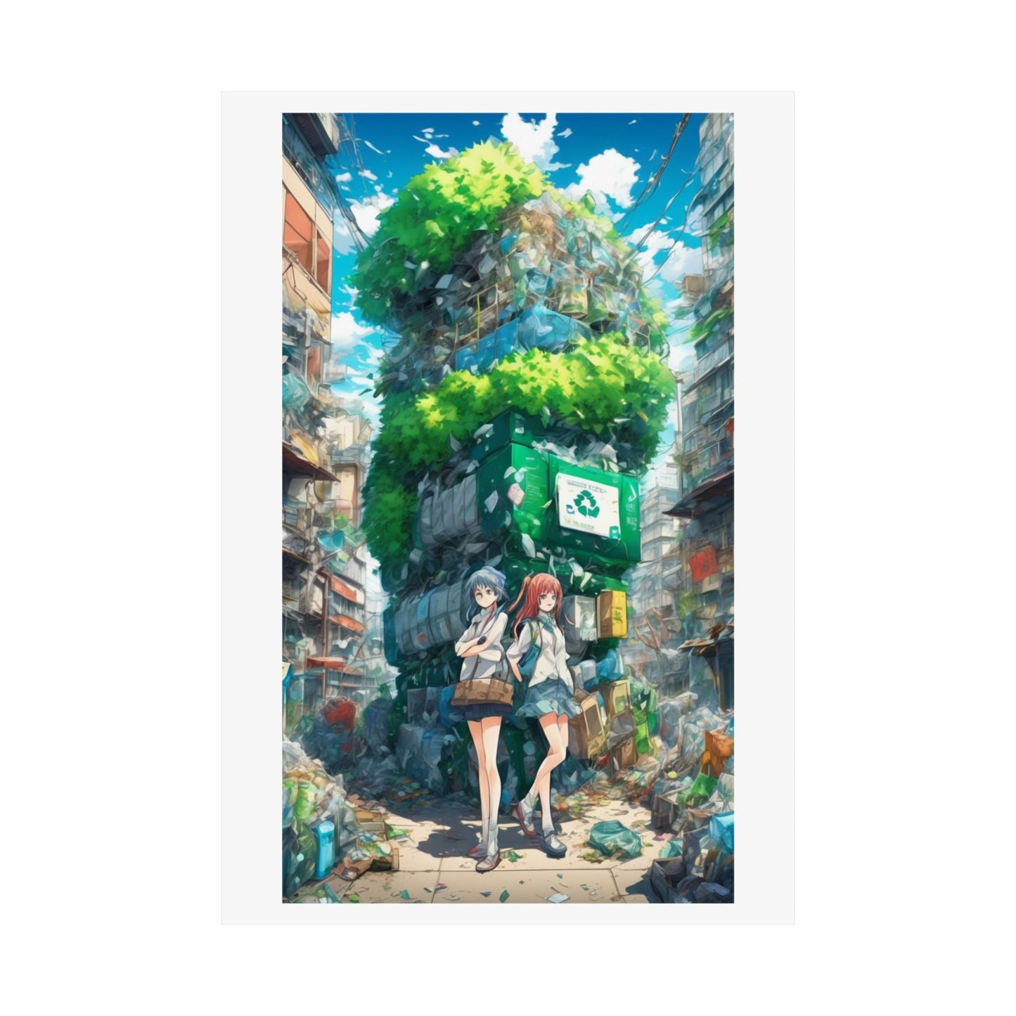 Urban Recycling Anime Friends Green City Wall Poster