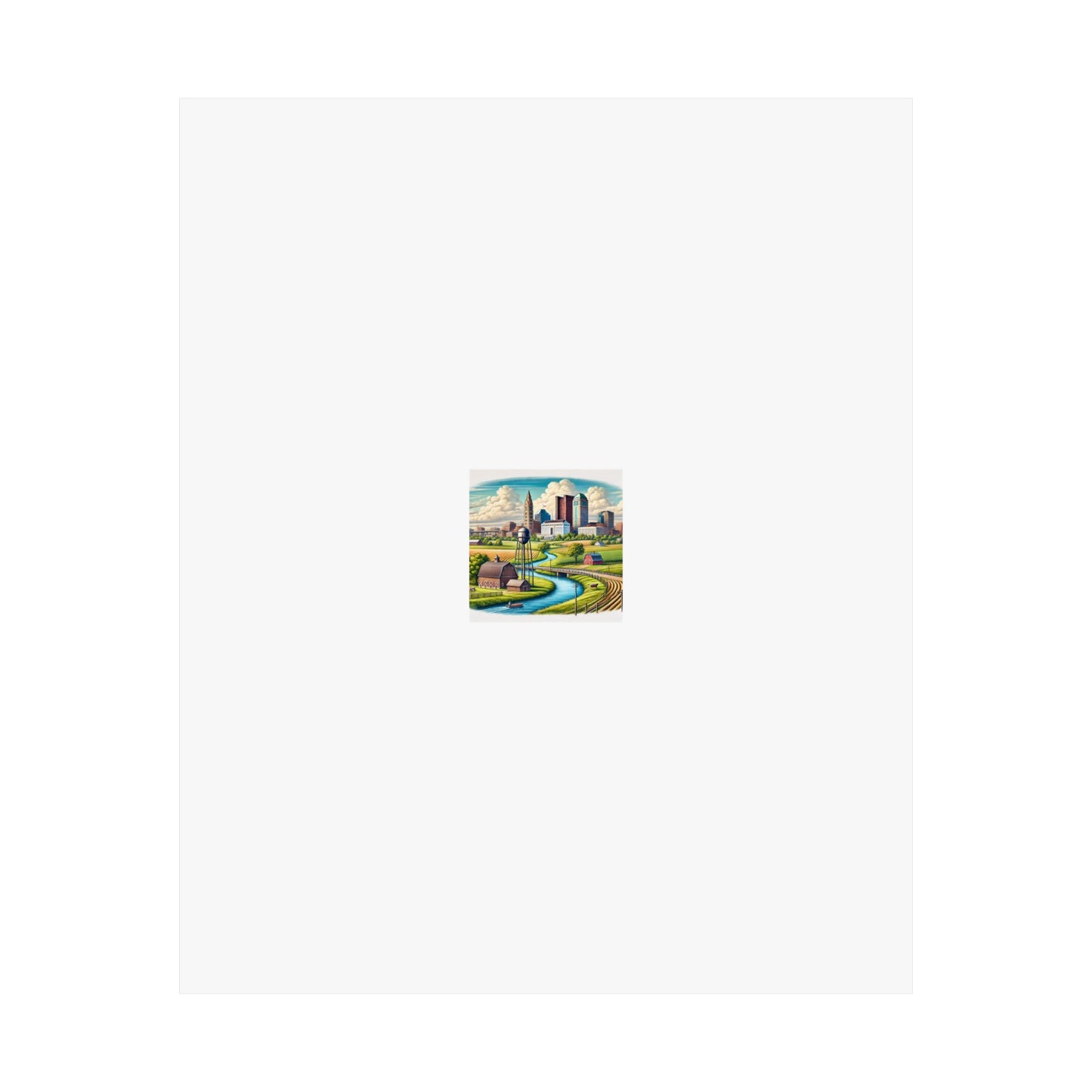 Rural River City Skyline Hometown Landscape Poster Art