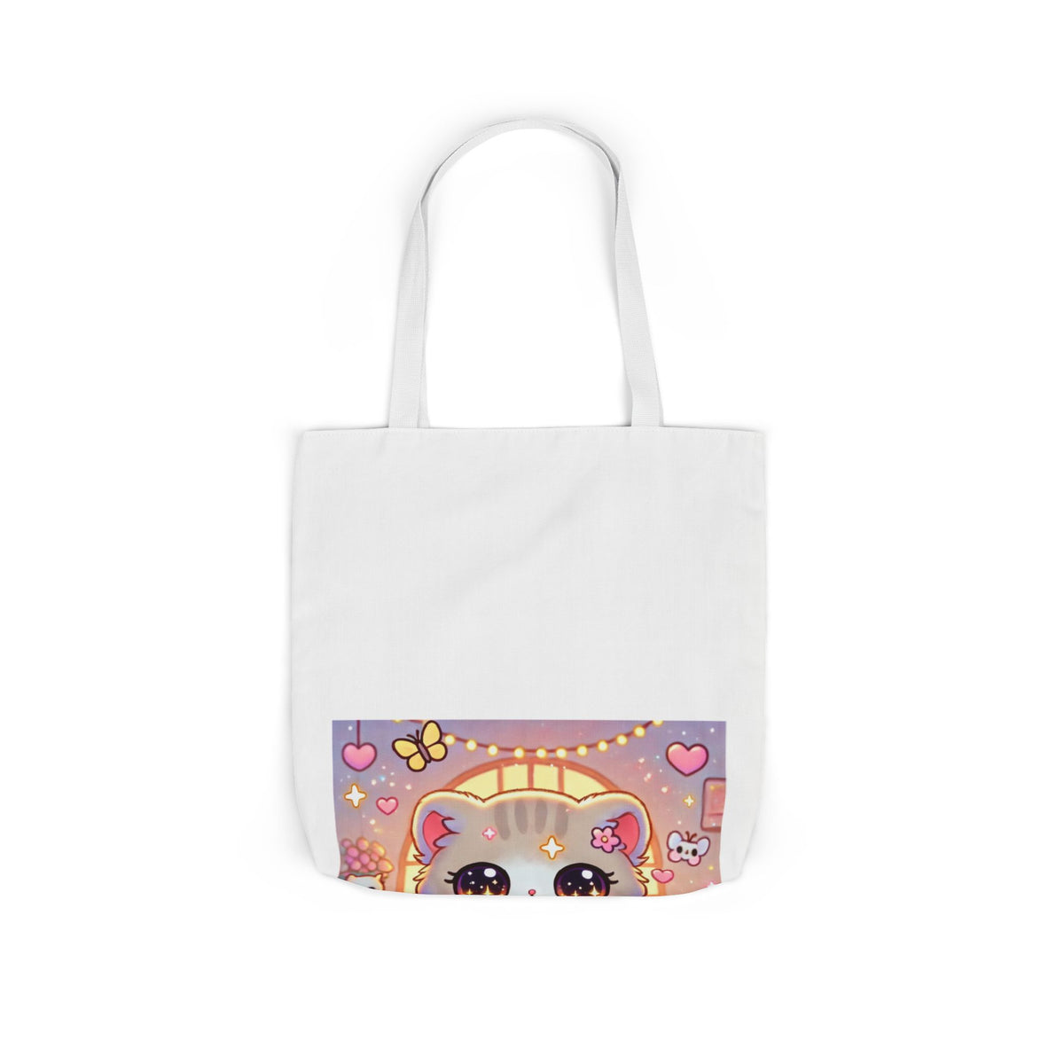 Cozy Kawaii Knitting Cat Pastel Yarn Canvas Tote Bag