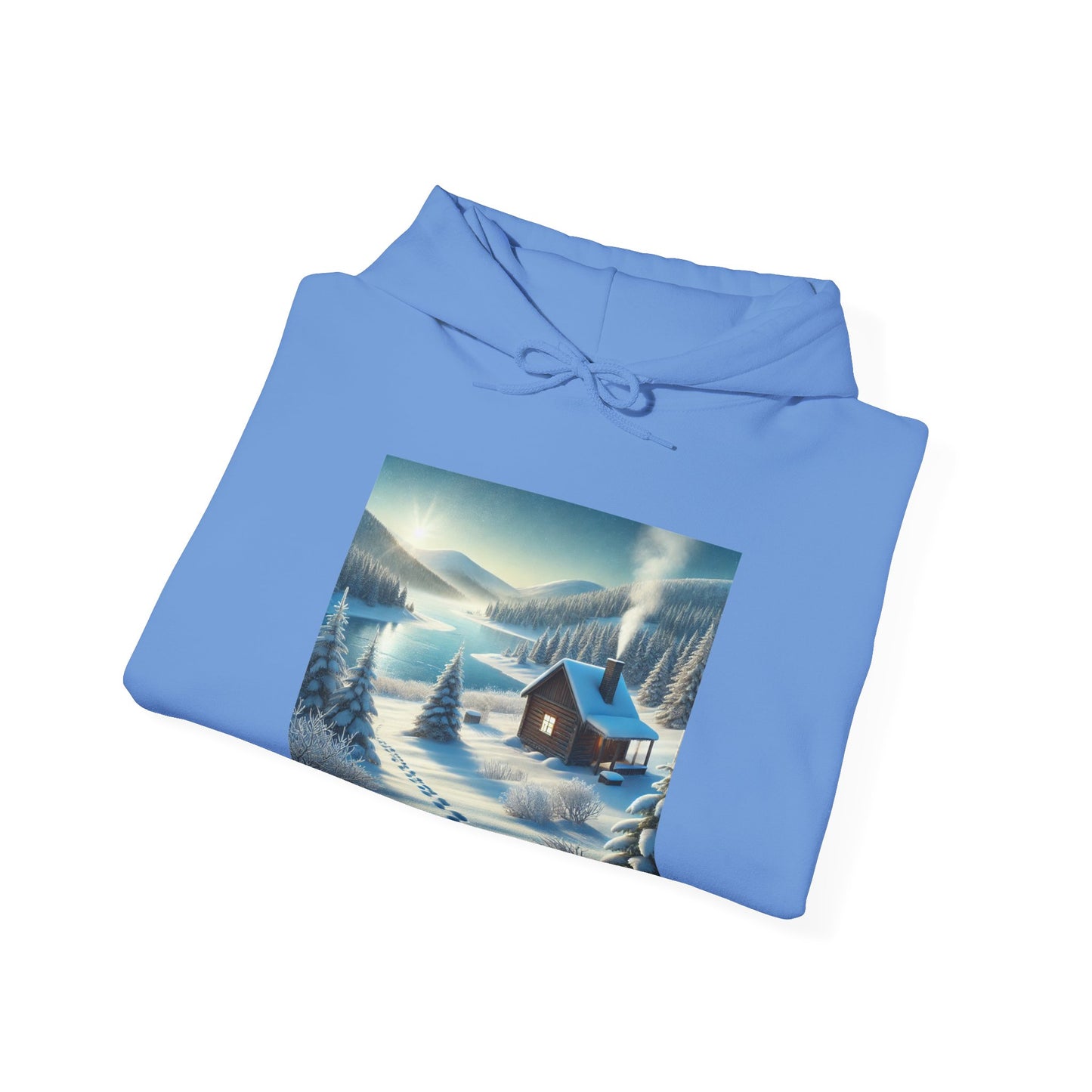 Snowy Cabin Winter Lake Landscape Art Hoodie