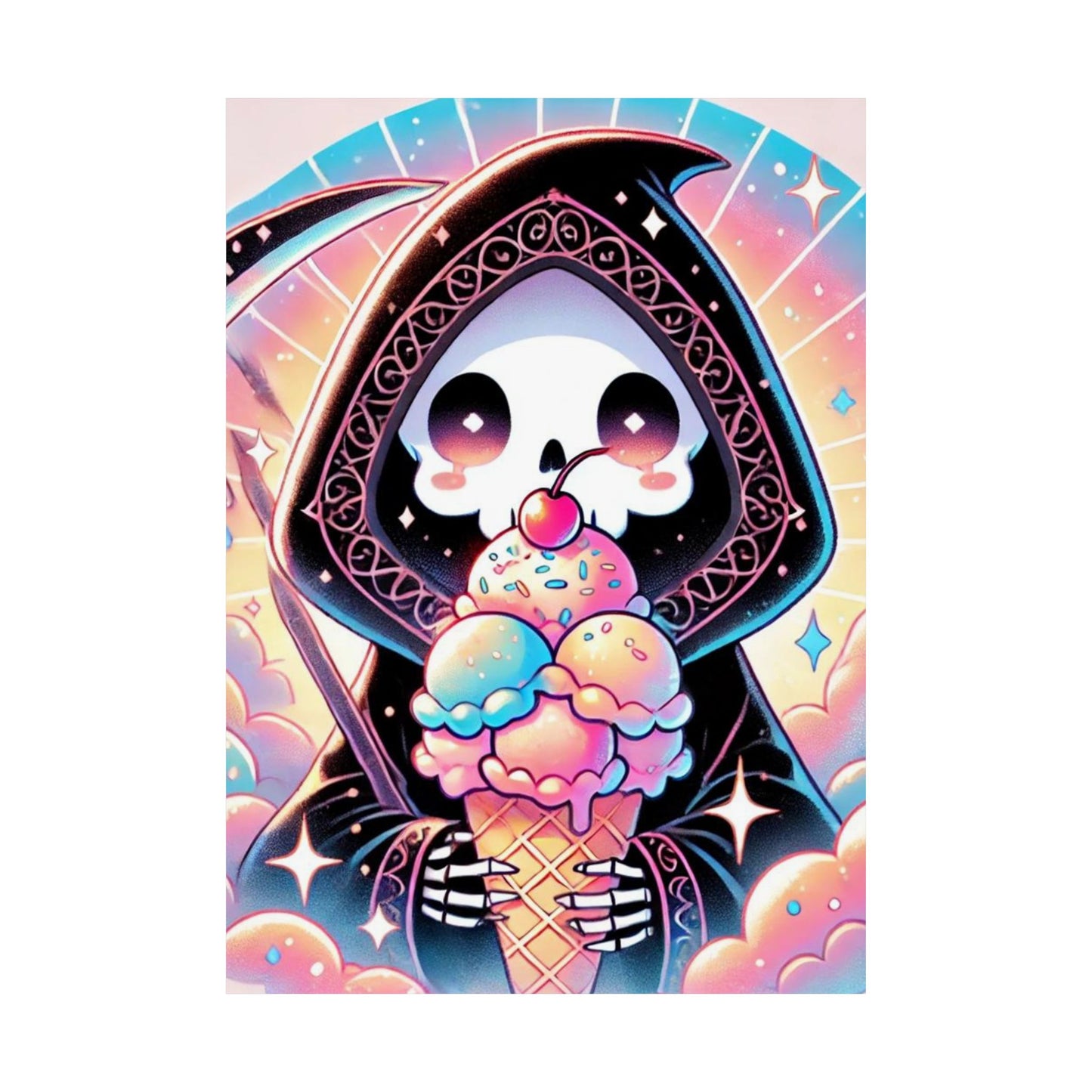 Cute Grim Reaper Ice Cream Pastel Novelty Poster